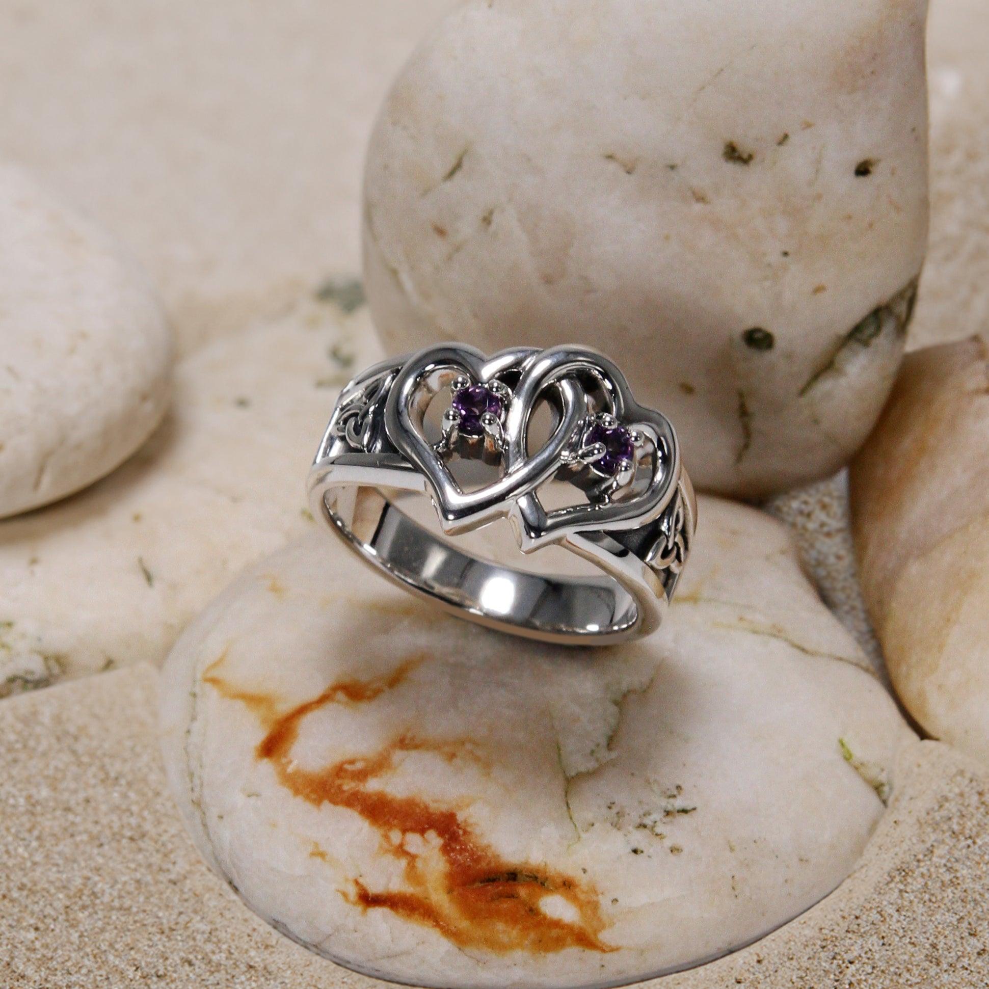 Celtic Double Heart And Trinity With Gemstone Ring TRI2392 - Jewelry