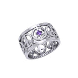 Peace Symbols Silver Band Ring With Gemstone TRI2402 - Jewelry