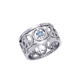Peace Symbols Silver Band Ring With Gemstone TRI2402 - Jewelry