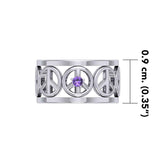 Peace Symbols Silver Band Ring With Gemstone TRI2402 - Jewelry