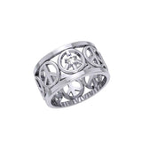 Peace Symbols Silver Band Ring With Gemstone TRI2402 - Jewelry
