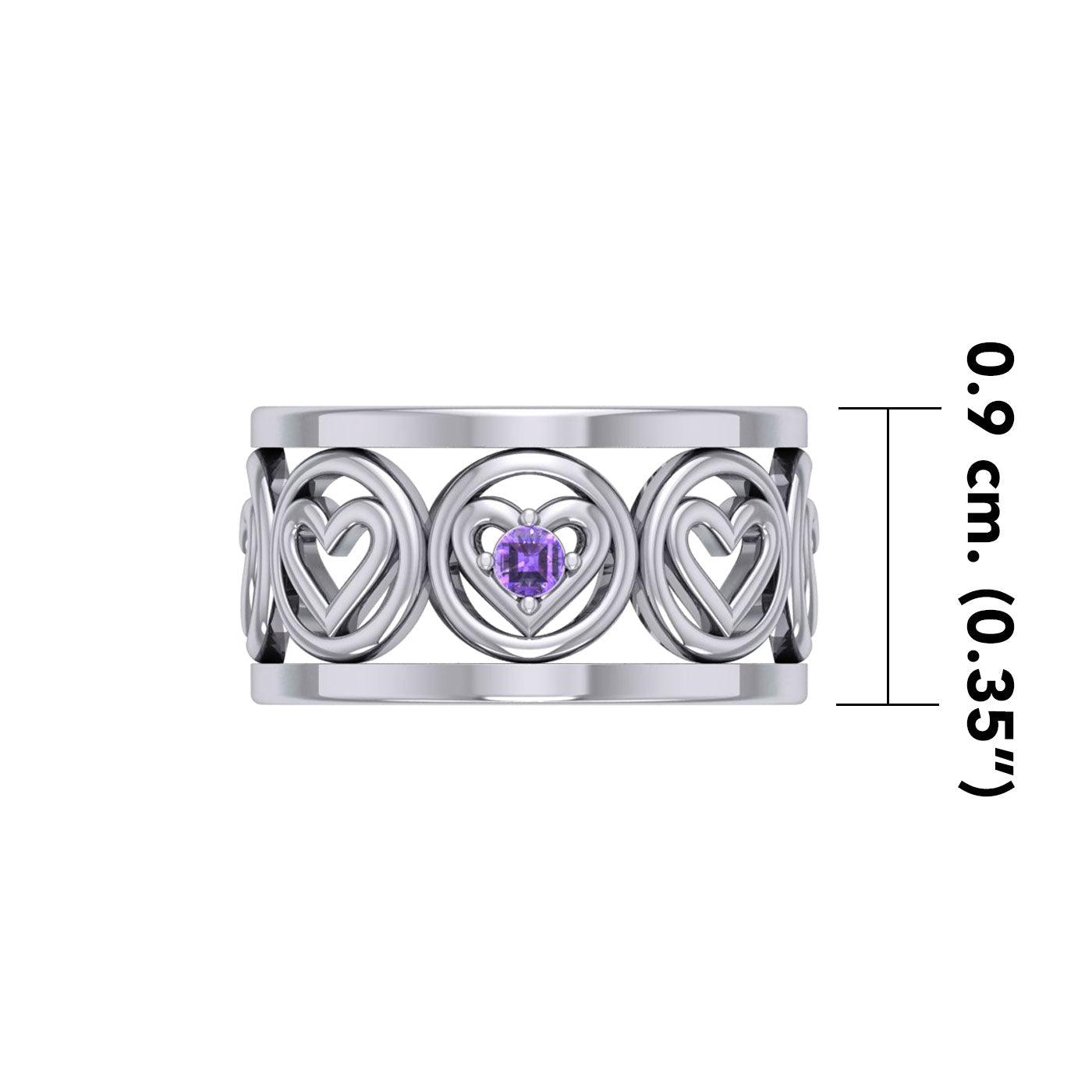 Heart Silver Band Ring With Gemstone TRI2403 - Jewelry
