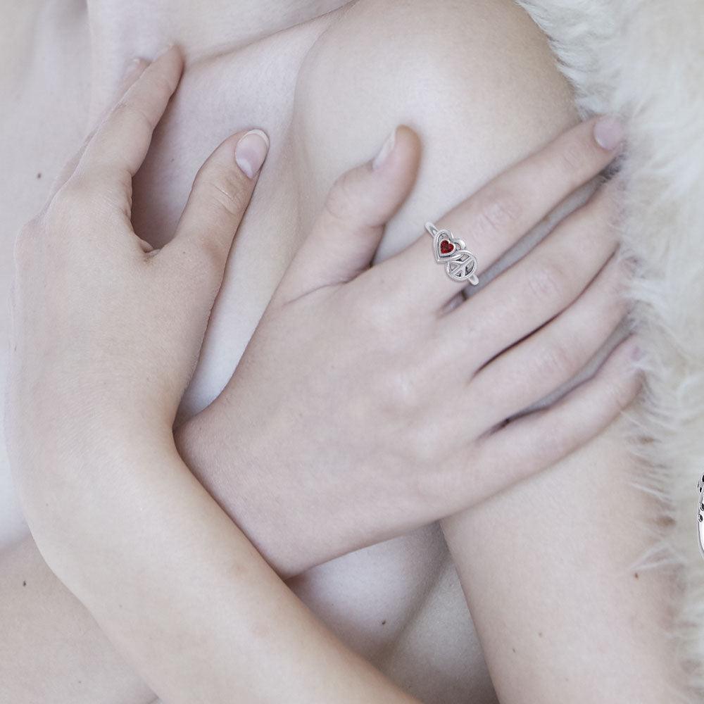 Heart and Peace Silver Ring With Heart Gemstone TRI2405 - Jewelry