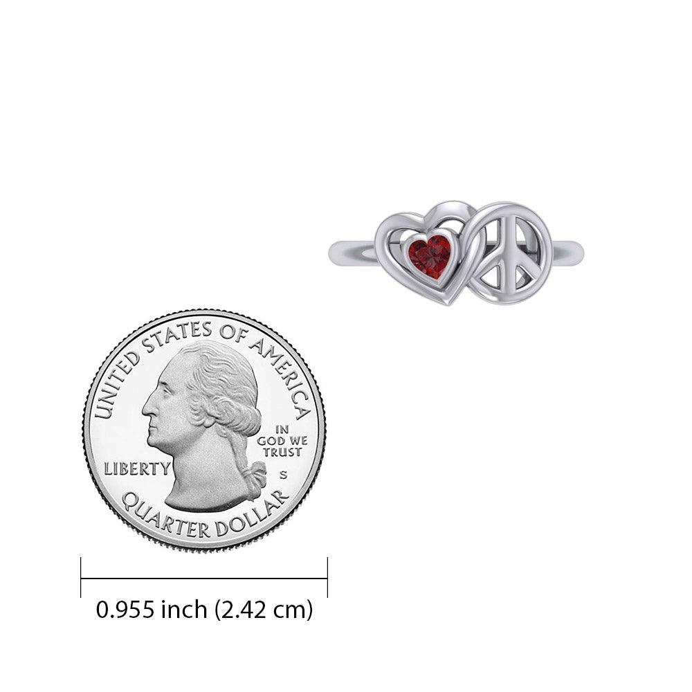 Heart and Peace Silver Ring With Heart Gemstone TRI2405 - Jewelry