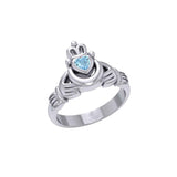 Claddagh with Crescent Moon Silver Ring with Heart Gemstone TRI2410 - Jewelry