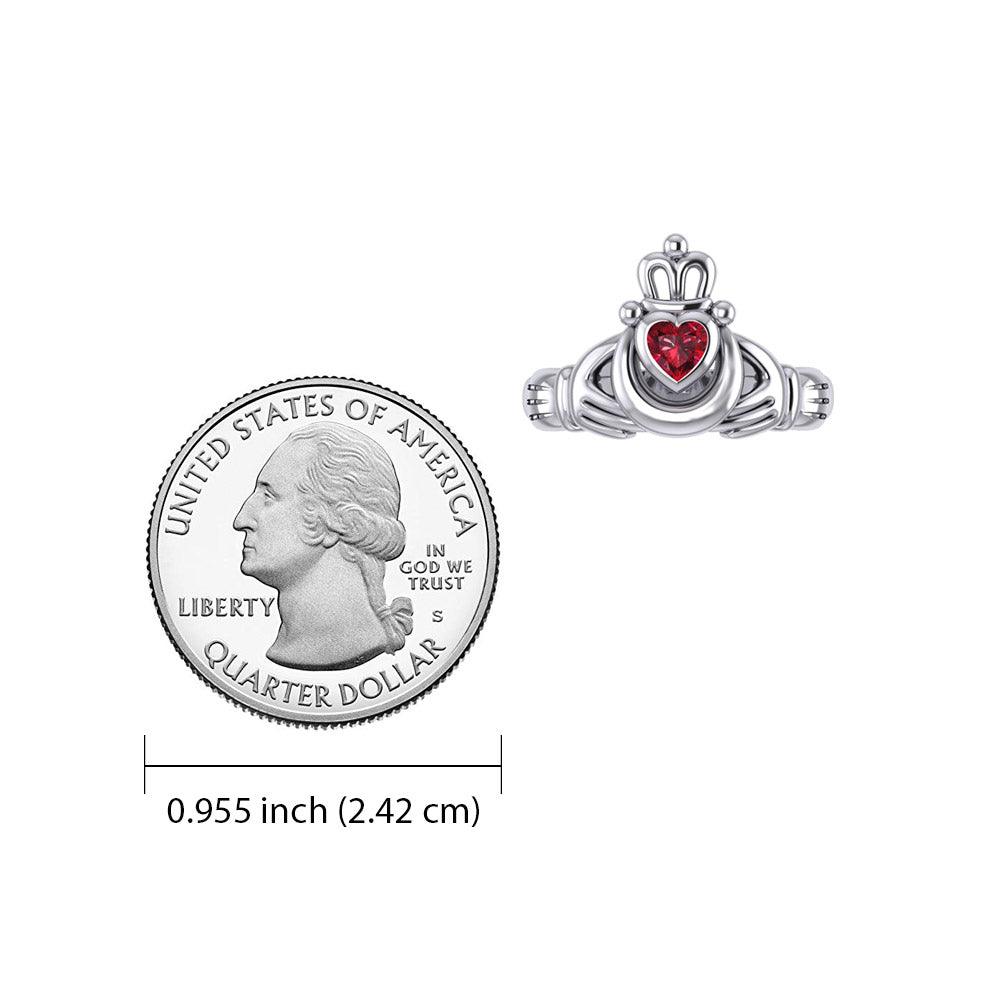 Claddagh with Crescent Moon Silver Ring with Heart Gemstone TRI2410 - Jewelry