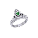 Claddagh with Crescent Moon Silver Ring with Heart Gemstone TRI2410 - Jewelry