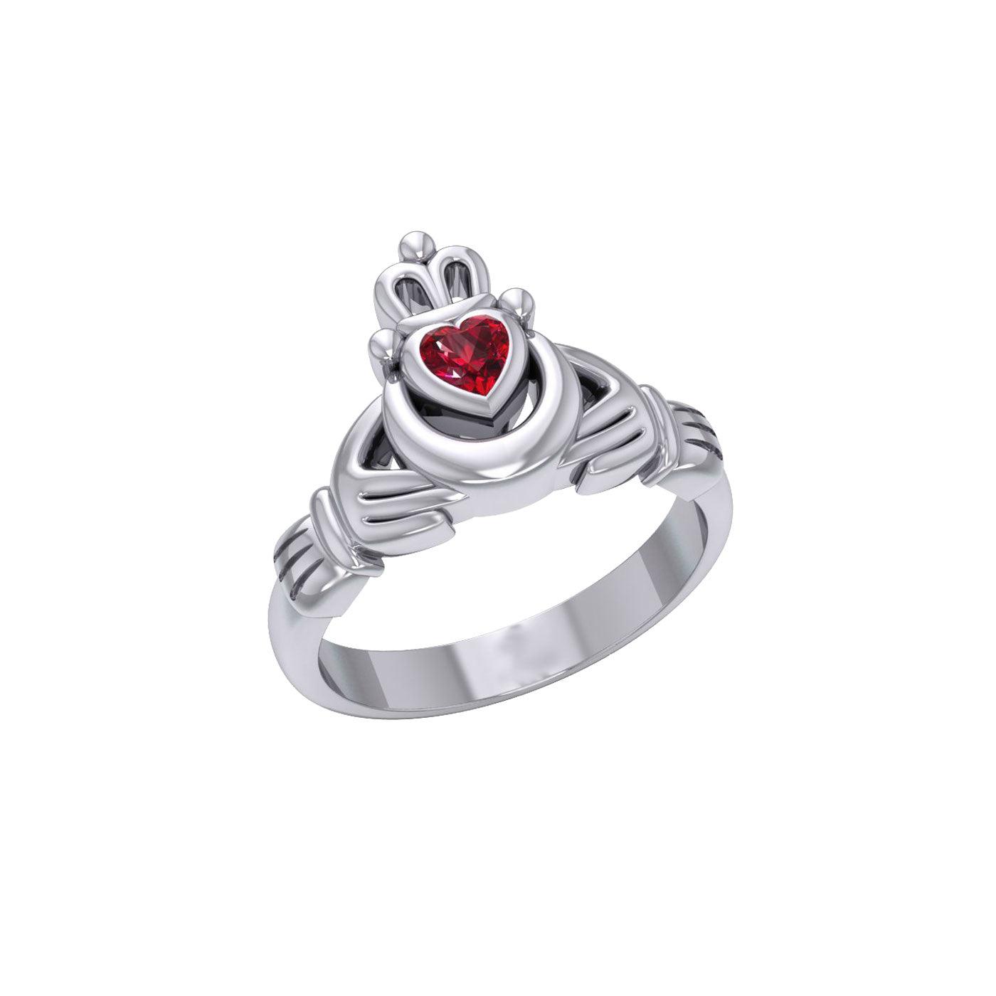 Claddagh with Crescent Moon Silver Ring with Heart Gemstone TRI2410 - Jewelry