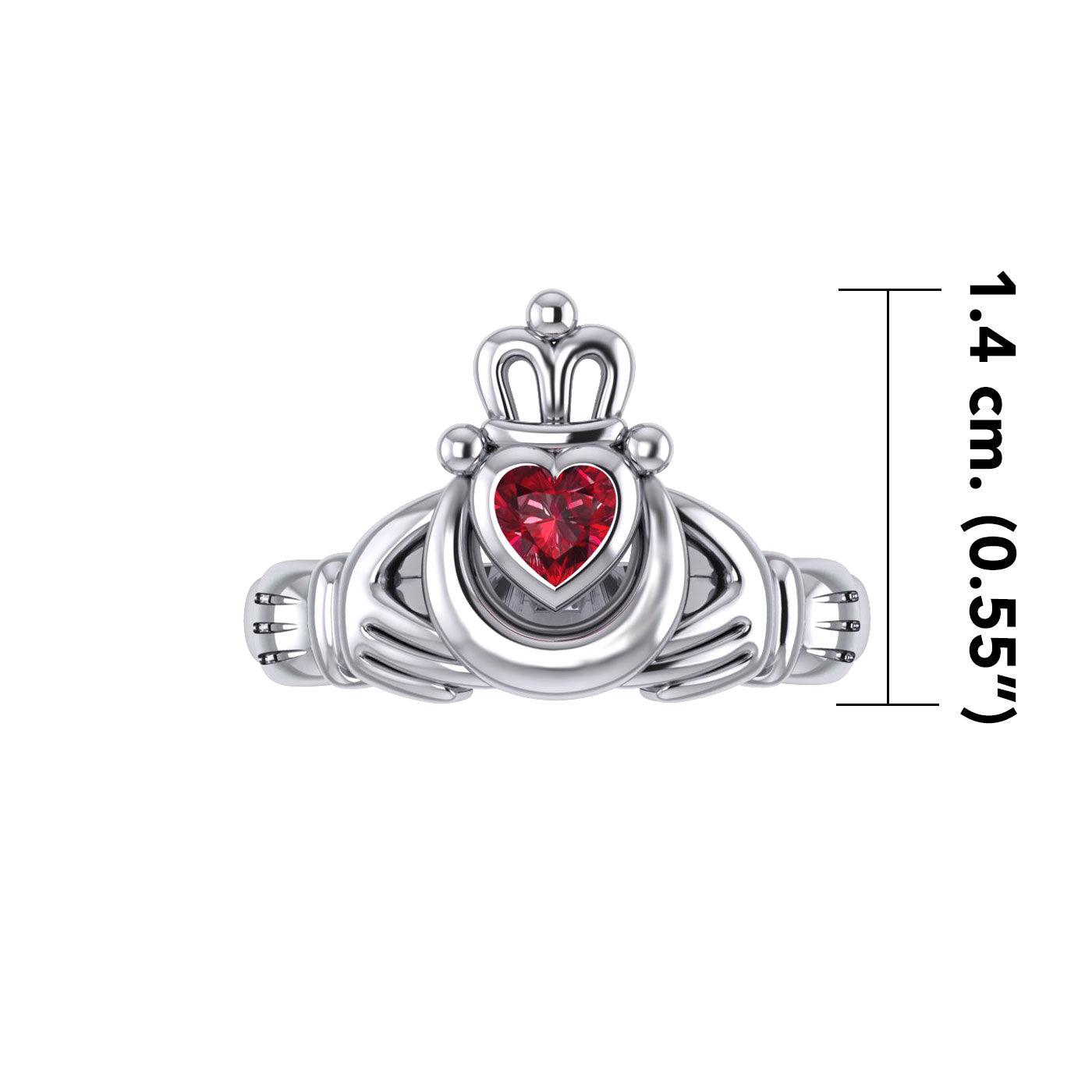 Claddagh with Crescent Moon Silver Ring with Heart Gemstone TRI2410 - Jewelry