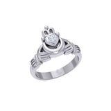 Claddagh with Crescent Moon Silver Ring with Heart Gemstone TRI2410 - Jewelry