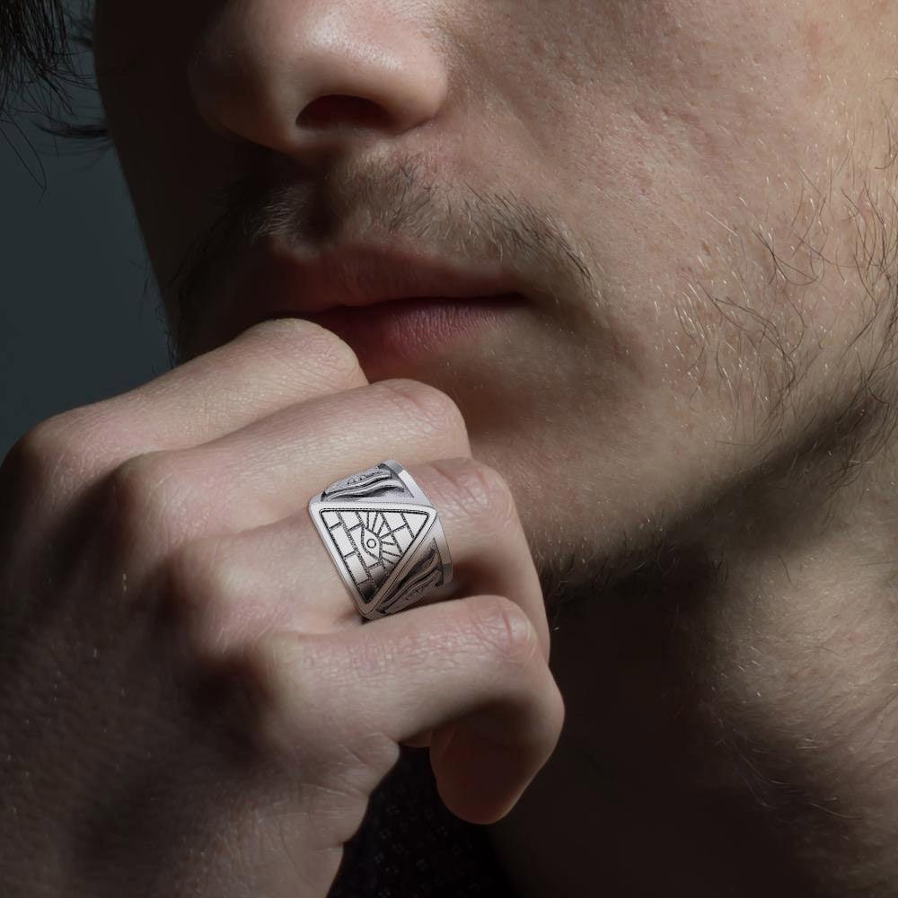 Eye of Providence Silver Ring With Eye of Horus Side TRI2412 - Jewelry
