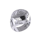 Norse Viking Valknut Silver Ring with Rune Symbols TRI2413 - Jewelry