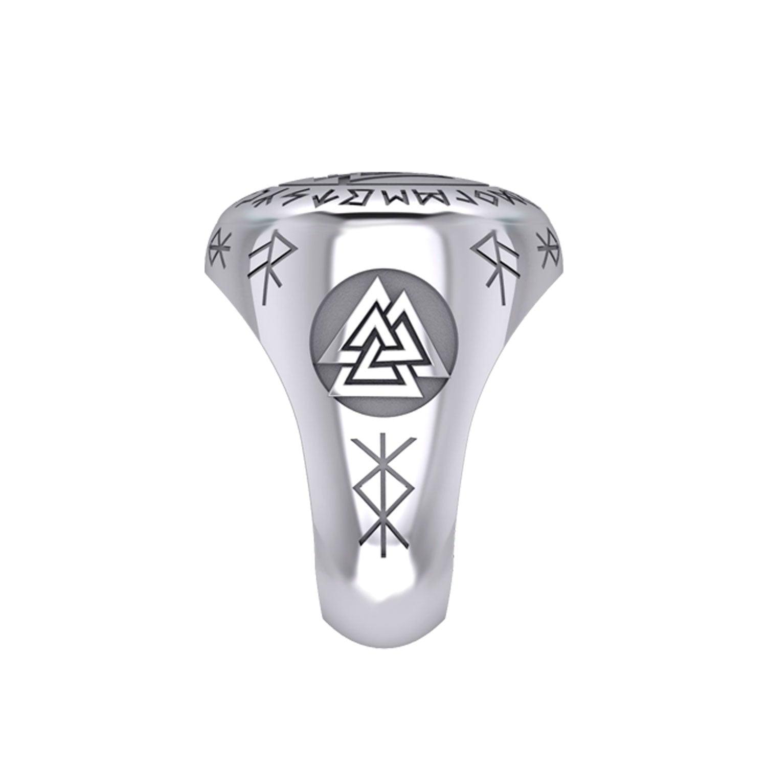 Norse Viking Valknut Silver Ring with Rune Symbols TRI2413 - Jewelry