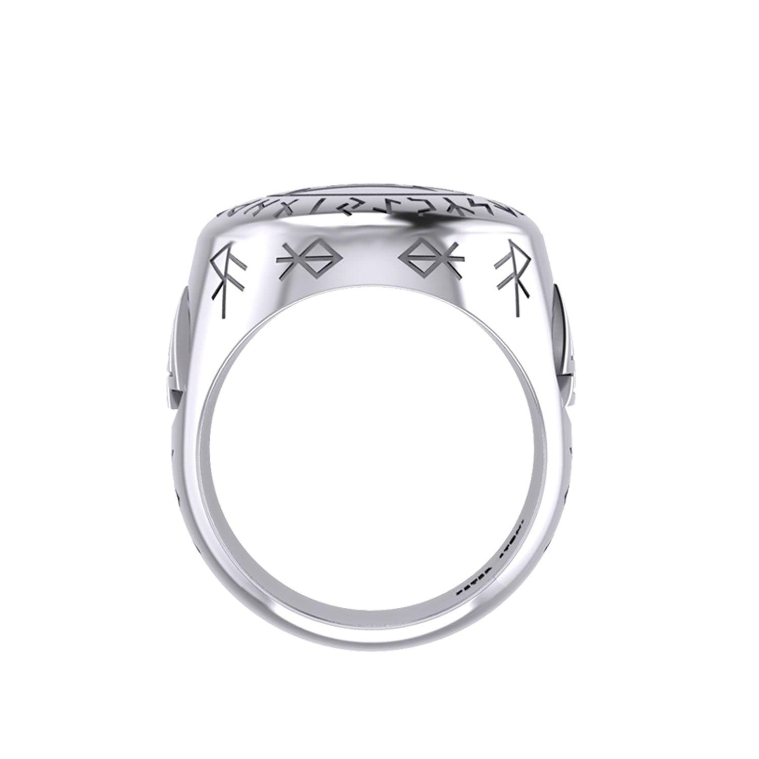 Norse Viking Valknut Silver Ring with Rune Symbols TRI2413 - Jewelry