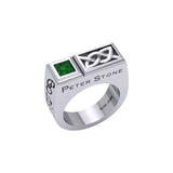 Peter Stone Rectangle Modern Sterling Silver Men Ring With Square Gemstone and Celtic Design TRI2414