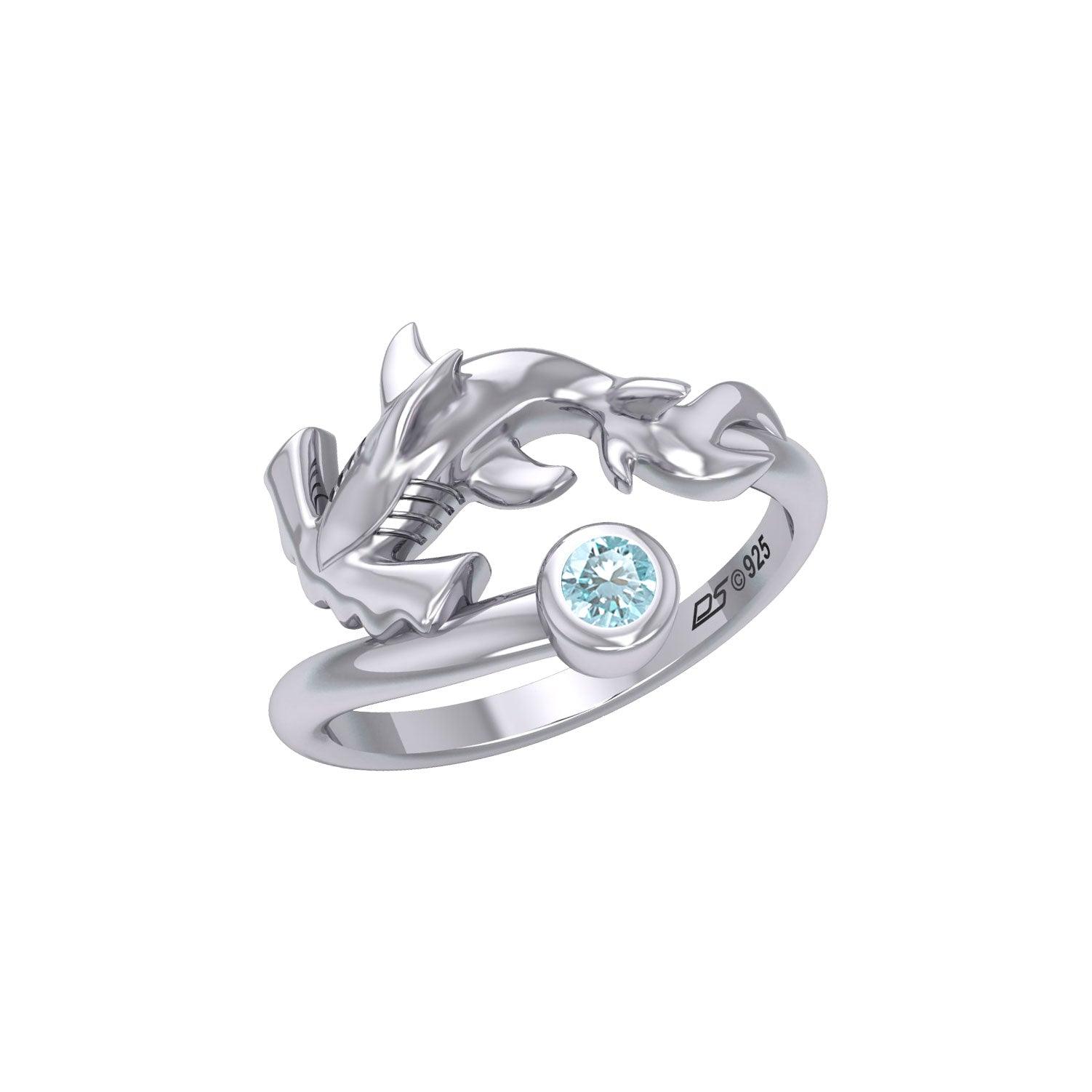 Hammerhead Shark Silver Ring with Gemstone TRI2427 - Jewelry