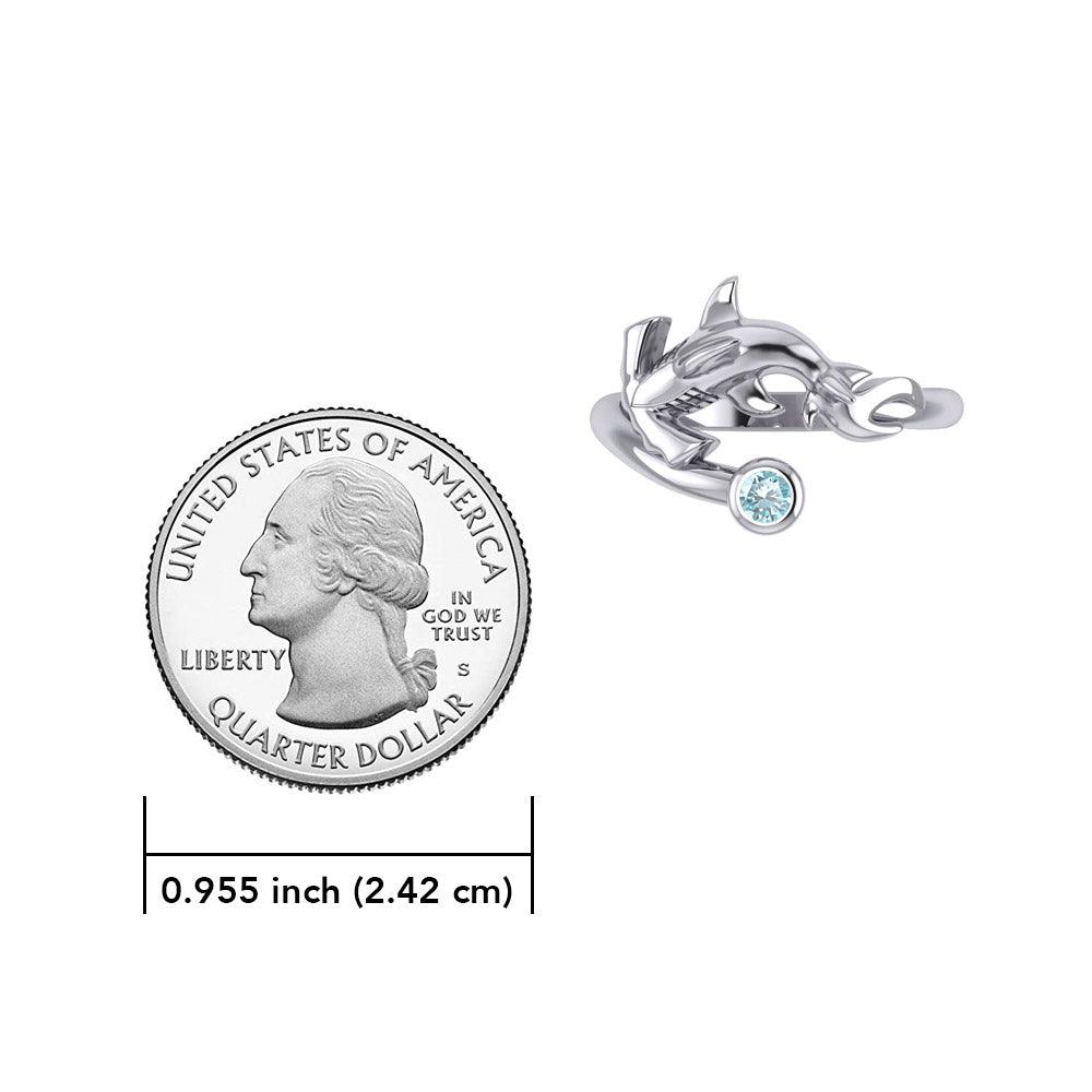 Hammerhead Shark Silver Ring with Gemstone TRI2427 - Jewelry