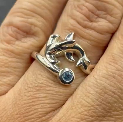 Hammerhead Shark Silver Ring with Gemstone TRI2427