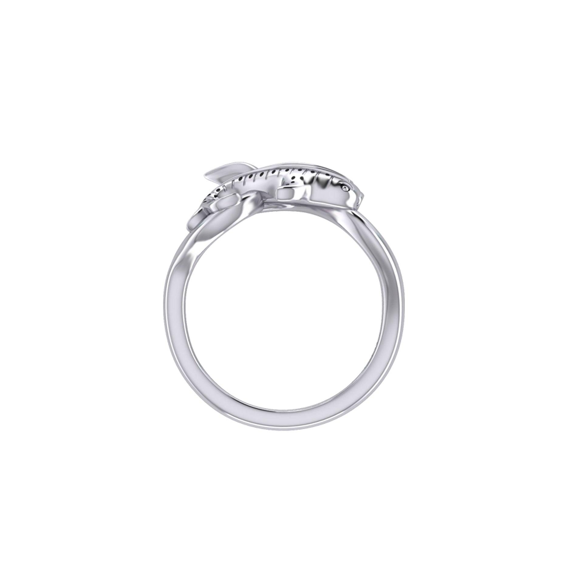 Whale Shark with Wave Silver Wrap Ring TRI2433 - Jewelry