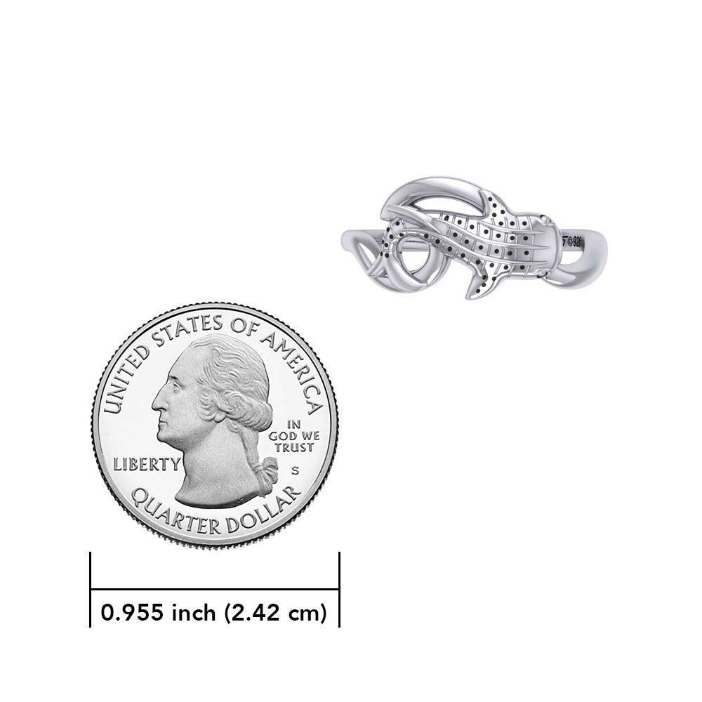 Whale Shark with Wave Silver Wrap Ring TRI2433 - Jewelry
