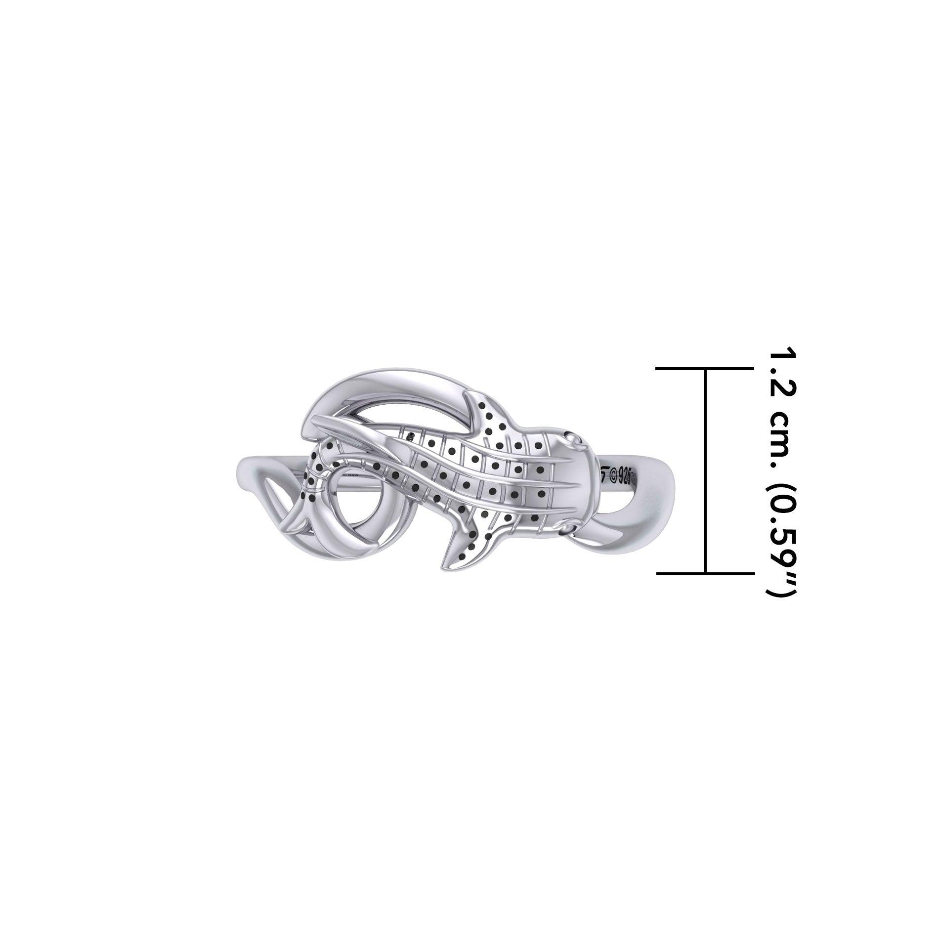 Whale Shark with Wave Silver Wrap Ring TRI2433 - Jewelry