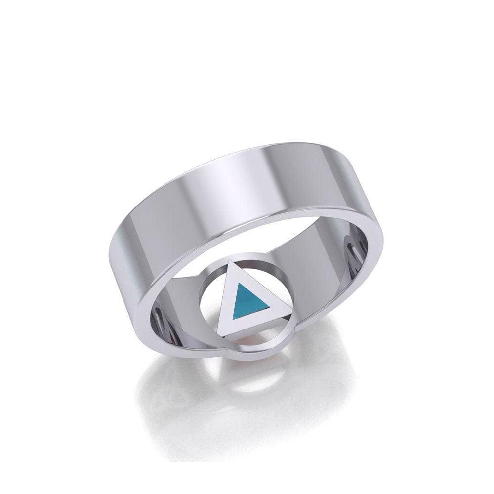 Silver Celtic Trinity Knot Men Ring with Inlaid Recovery Symbol TRI2434 - Jewelry