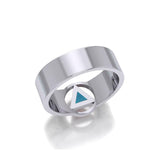 Silver Celtic Trinity Knot Men Ring with Inlaid Recovery Symbol TRI2434 - Jewelry