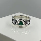 Silver Celtic Trinity Knot Men Ring with Inlaid Recovery Symbol TRI2434