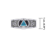 Silver Celtic Trinity Knot Men Ring with Inlaid Recovery Symbol TRI2434 - Jewelry