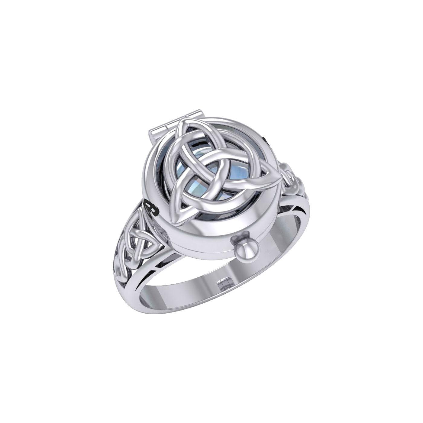 The Celtic Triquetra Silver Locket Ring with Gemstone TRI2436 - Jewelry