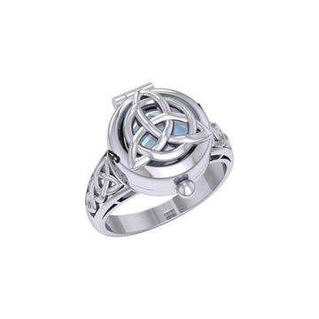 The Celtic Triquetra Silver Locket Ring with Gemstone TRI2436 - Jewelry