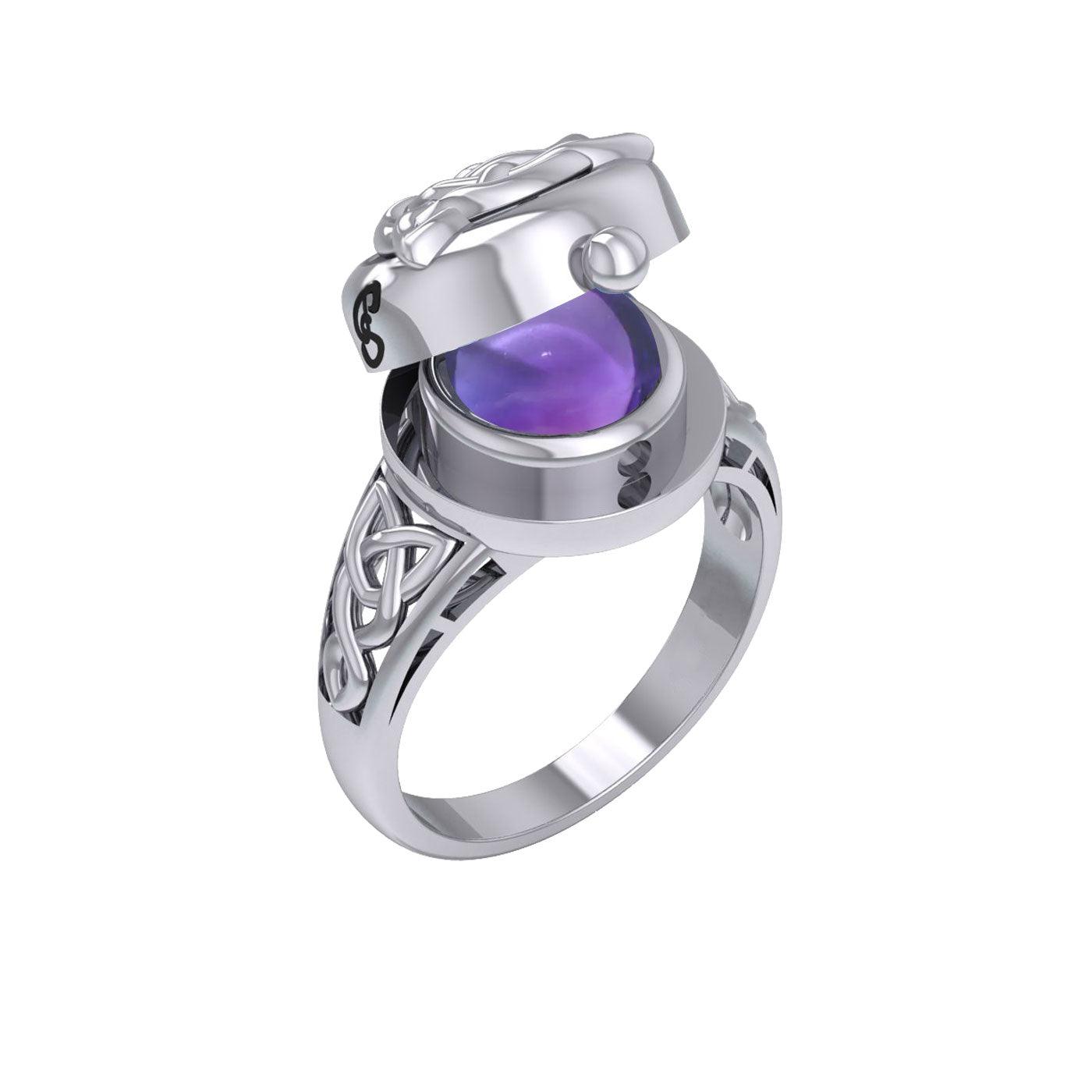 The Celtic Triquetra Silver Locket Ring with Gemstone TRI2436 - Jewelry