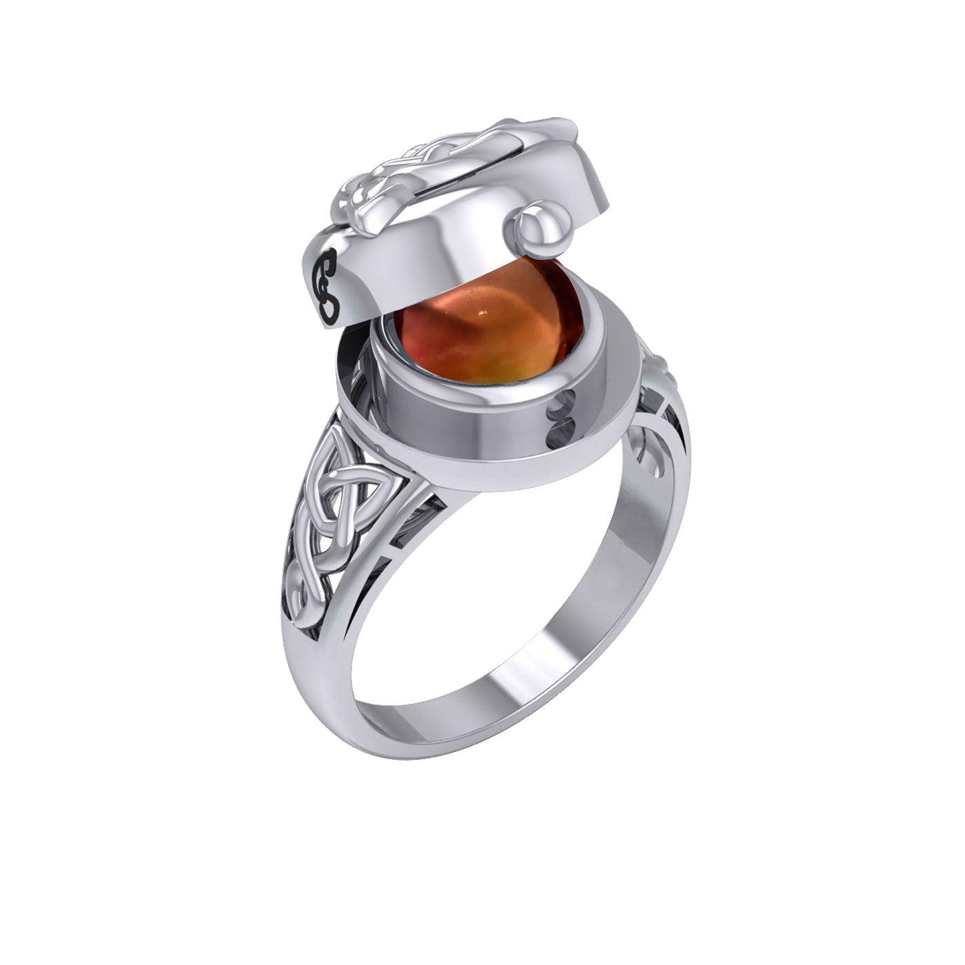The Celtic Triquetra Silver Locket Ring with Gemstone TRI2436 - Jewelry