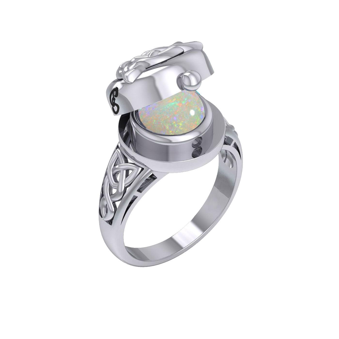 The Celtic Triquetra Silver Locket Ring with Gemstone TRI2436 - Jewelry