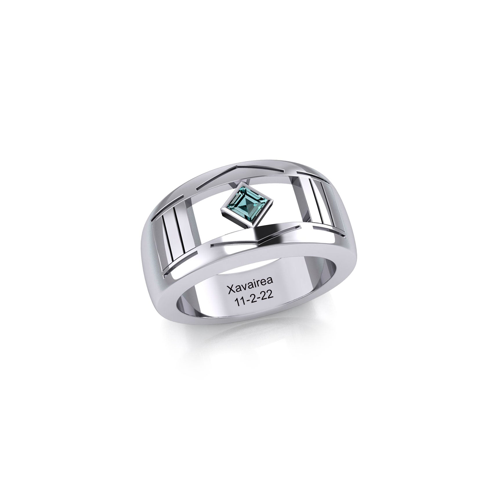 The Modern Sterling  Silver Band Ring with Square Gemstone NA Symbol TRI2437- Xavairea