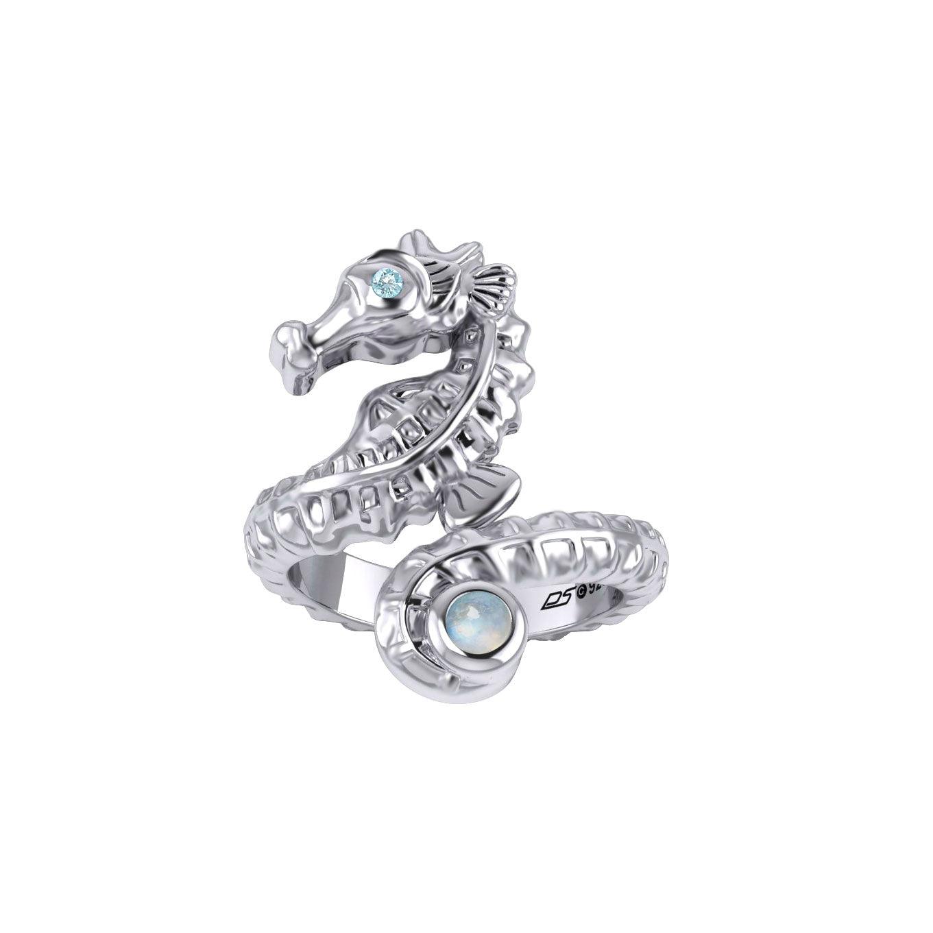 Seahorse with Gemstone Silver Wrap Ring TRI2443 - Jewelry