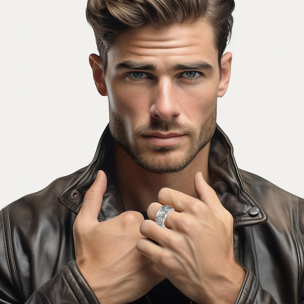 Peter Stone Puzzle Ring Theme Sigil of Archangels & Demons TRI2444 - Jewelry