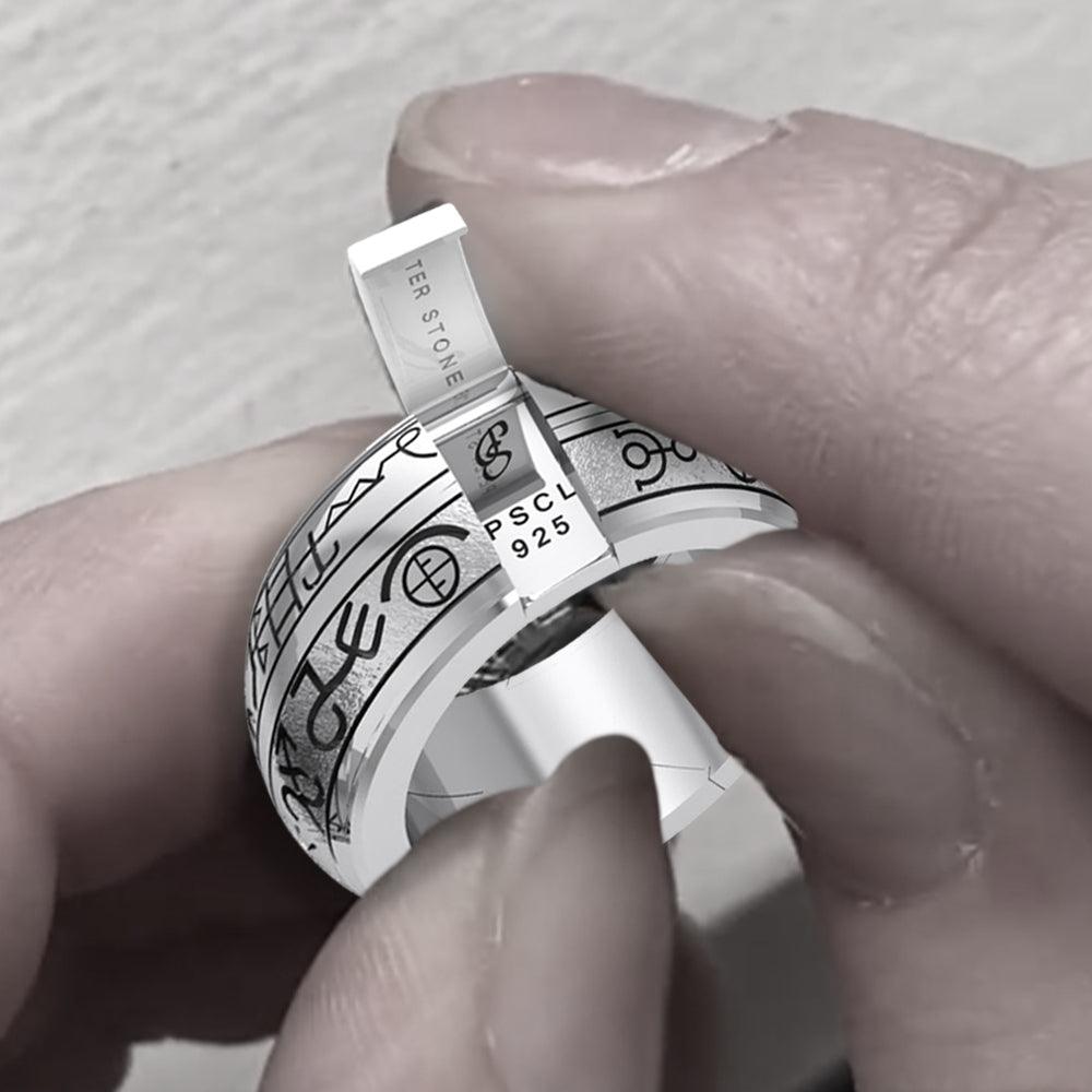 Peter Stone Puzzle Ring Theme Sigil of Archangels & Demons TRI2444 - Jewelry