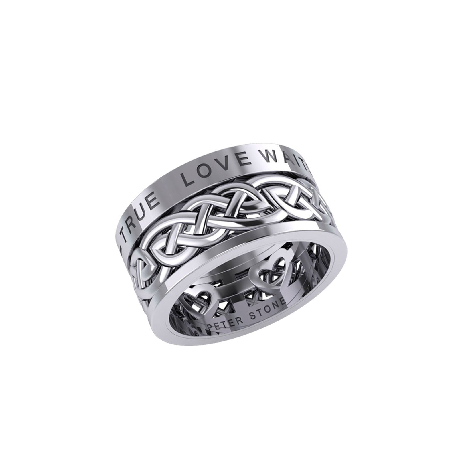 Peter Stone True Love Waits Celtic Sterling Silver Spinner Ring TRI2449