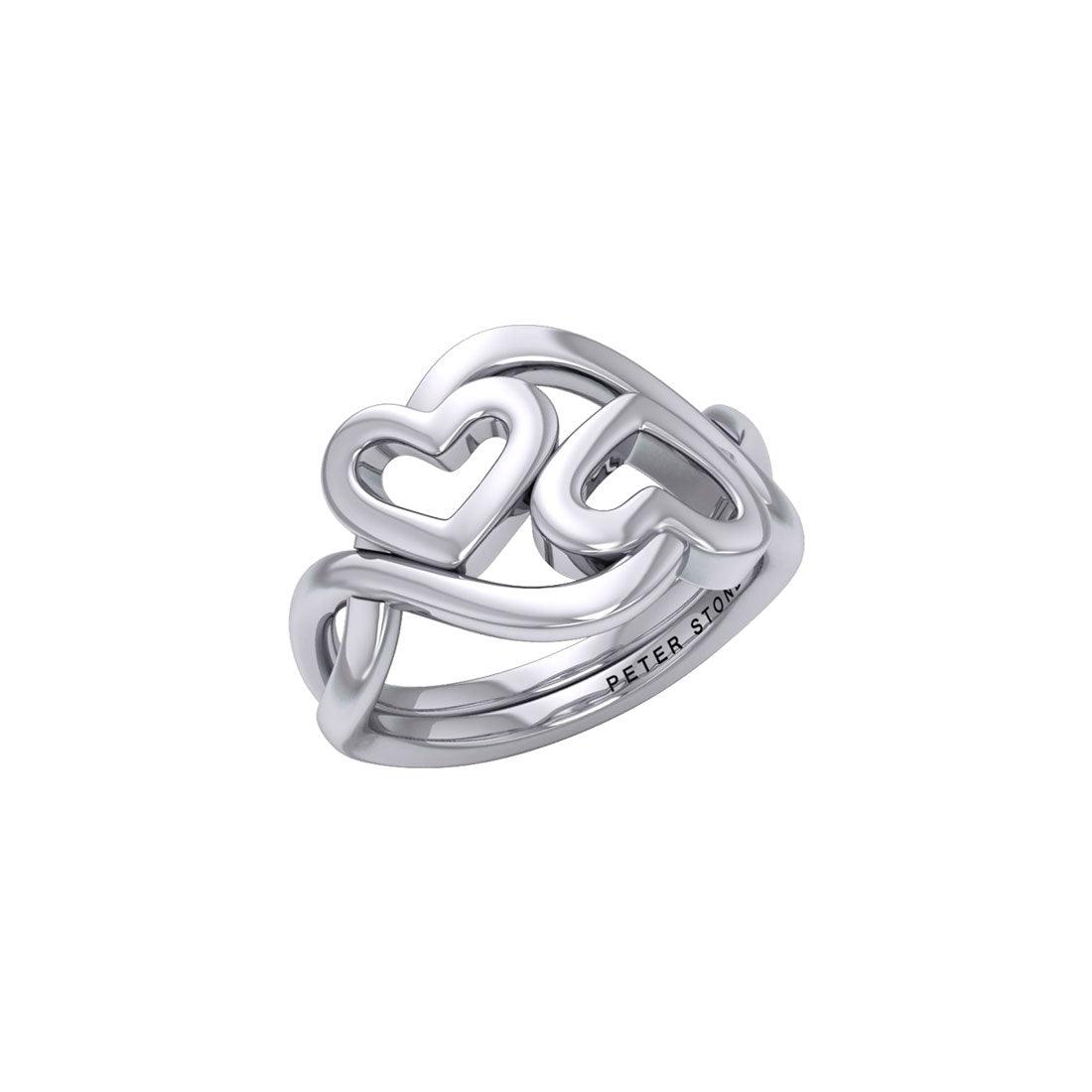 Double Heart Silver Puzzle Ring By Peter Stone Jewelry TRI2464 - Jewelry