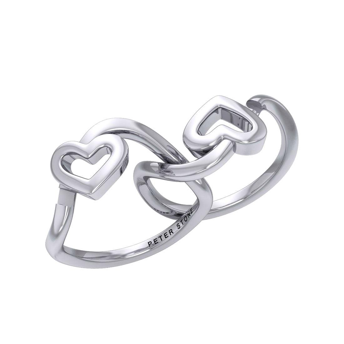 Double Heart Silver Puzzle Ring By Peter Stone Jewelry TRI2464 - Jewelry