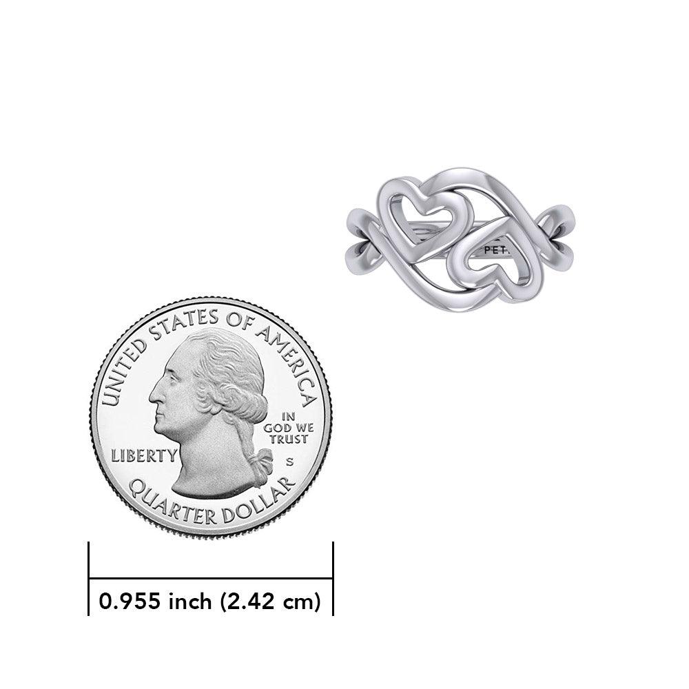 Double Heart Silver Puzzle Ring By Peter Stone Jewelry TRI2464 - Jewelry