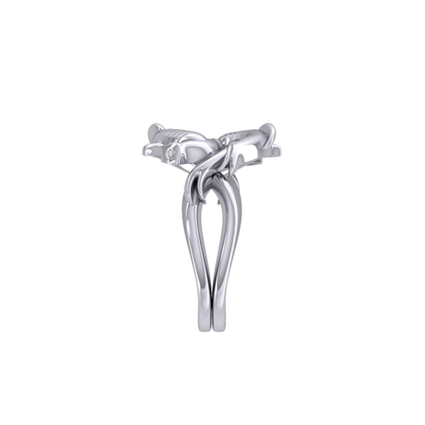 Enigma Fusion Sterling Silver Double-Hammer Headed Shark Puzzle Ring by Peter Stone TRI2470 - Jewelry
