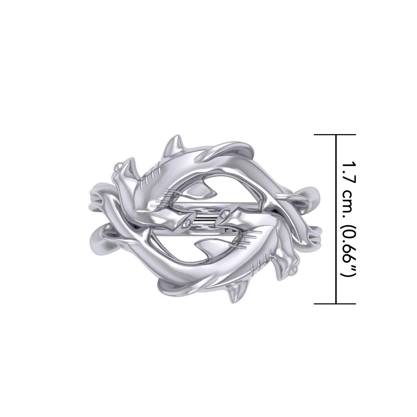 Enigma Fusion Sterling Silver Double-Hammer Headed Shark Puzzle Ring by Peter Stone TRI2470 - Jewelry