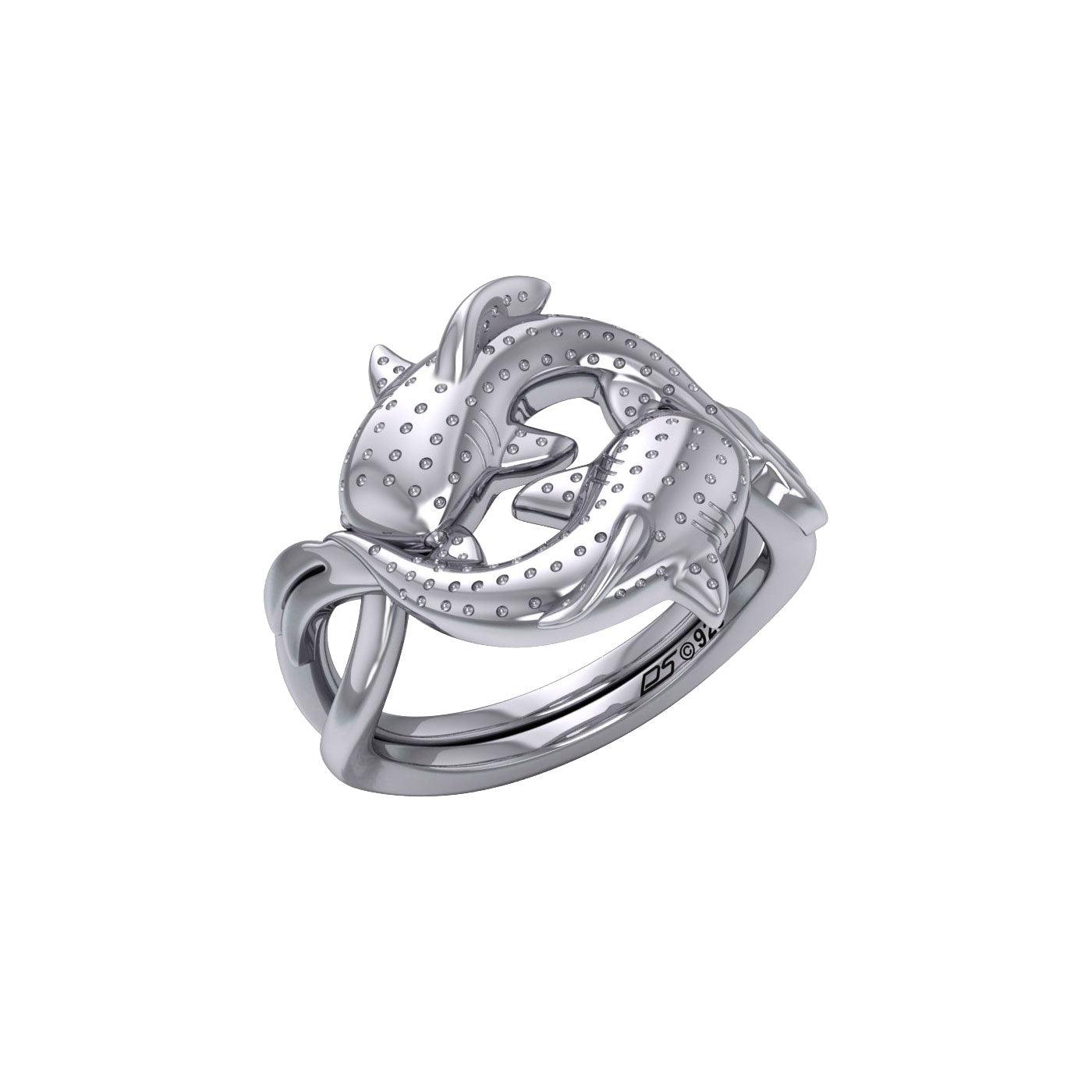 Marine Harmony Sterling Silver Whale Sharks Puzzle Ring by Peter Stone TRI2471 - Jewelry
