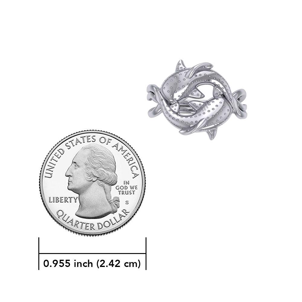 Marine Harmony Sterling Silver Whale Sharks Puzzle Ring by Peter Stone TRI2471 - Jewelry