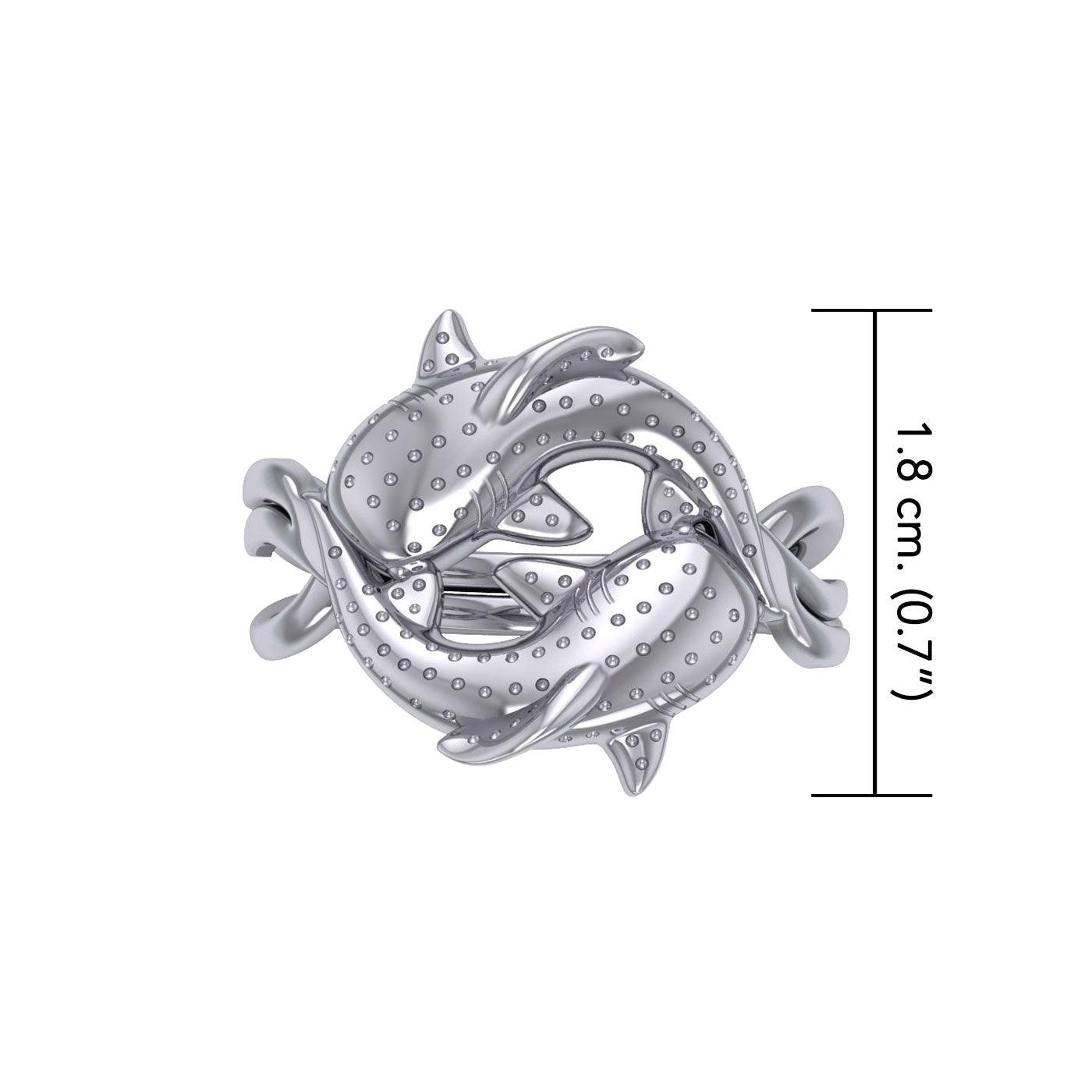 Marine Harmony Sterling Silver Whale Sharks Puzzle Ring by Peter Stone TRI2471 - Jewelry