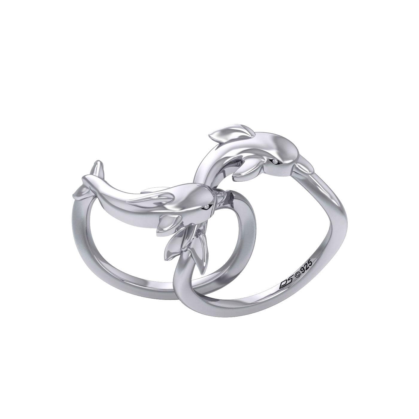 Oceanic Bonds Sterling Silver Friendly Dolphins Puzzle Ring by Peter Stone TRI2472 - Jewelry