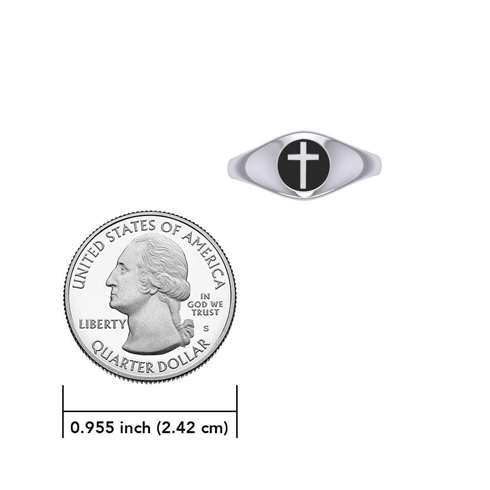 Spiritual Elegance Sterling Silver Faith Cross Women Ring with Black Accent by Peter Stone Jewelry TRI2474 - Jewelry