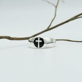 Spiritual Elegance Sterling Silver Faith Cross Men Band Ring with Black Accent by Peter Stone Jewelry TRI2475 - Jewelry
